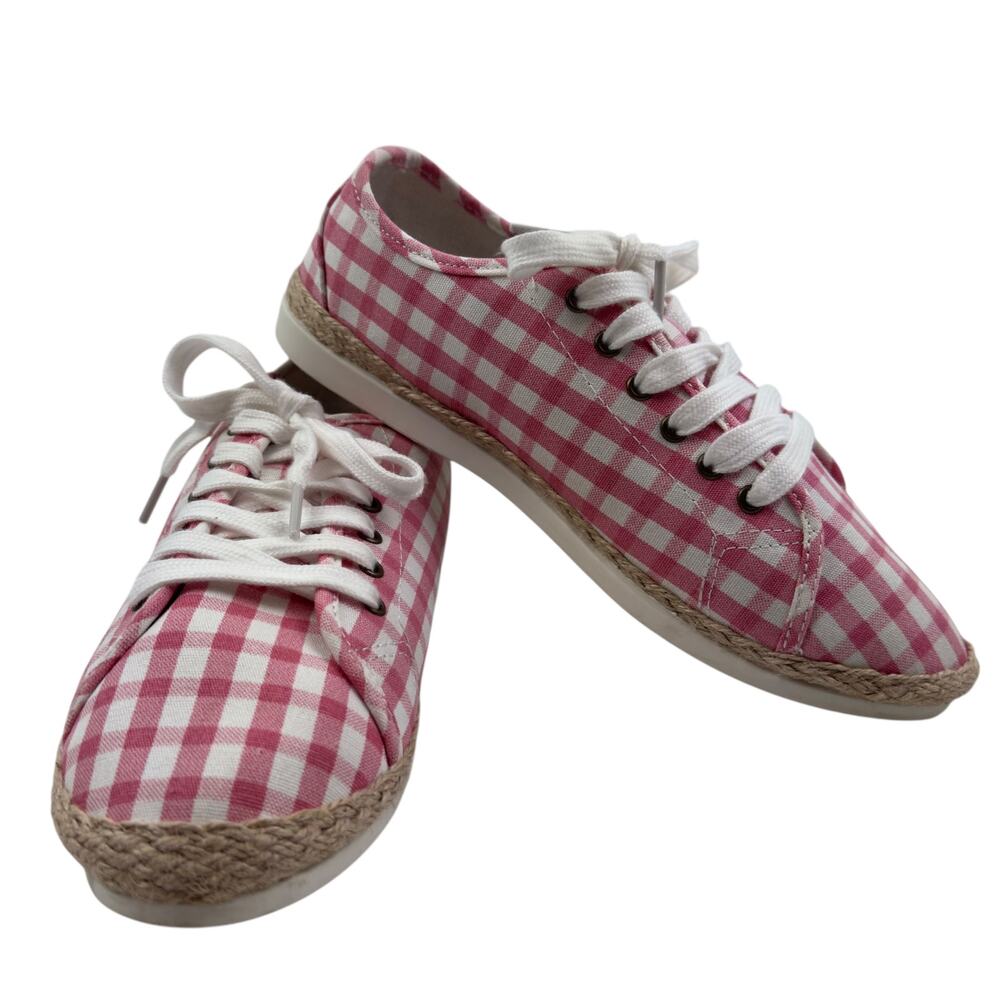 Esprit Eloise Pink White Gingham Jute Lace Up Lightweight Shoes Women's Size 10